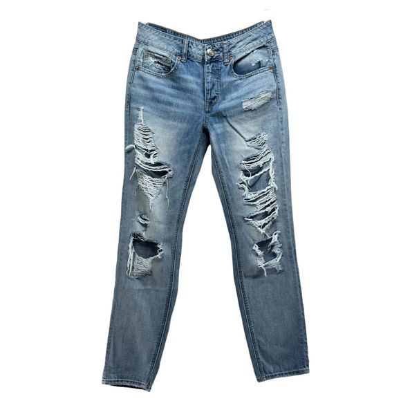 American Eagle Jeans Womens 2 Blue Distressed Button Fly Mid Rise Basic Classic - Picture 2 of 16